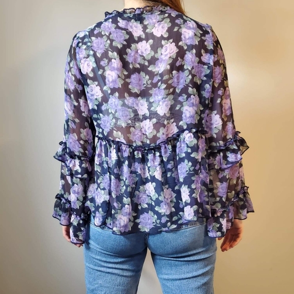 Long sleeve sheer floral blouse - Picture 6 of 6